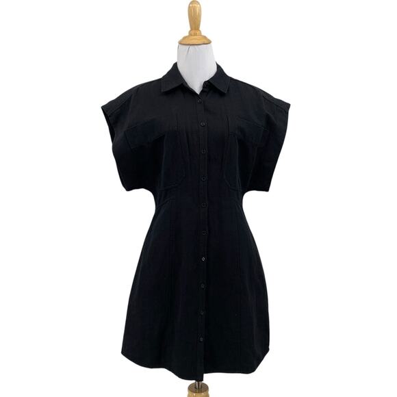 Apiece Apart Dress Womens 6 Black Linen Blend Rhodora Button Front Shirt Mini - Picture 1 of 16